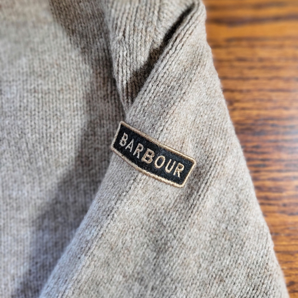 Barbour Men's Tan Knit Lambs Wool Sweater Classic Style